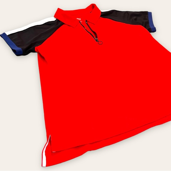 ADDITION ELLE - Nola Ladies Zippered Collar Golf Workout Shirts - Black & Red - Picture 10 of 16